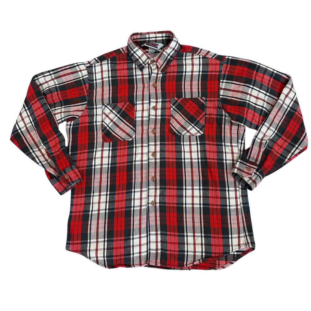 Vintage Big Mac Shirt Mens Large Tall  Blue Red Plaid Flannel Button Up Work 70s